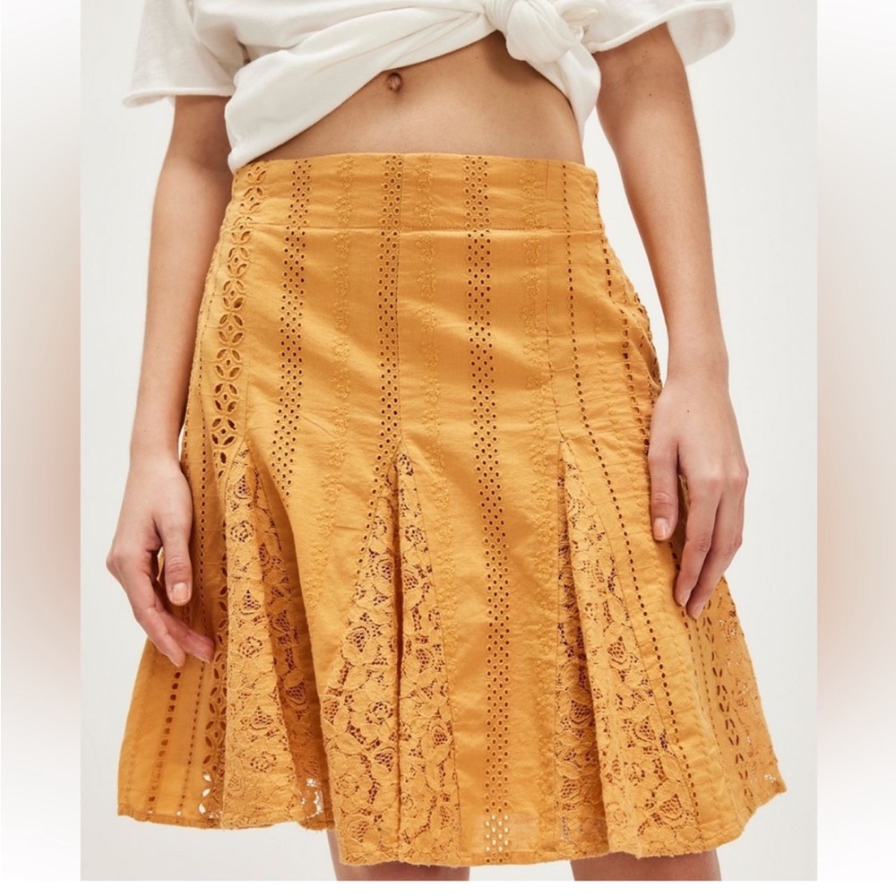 FREE PEOPLE Melody Midi Skirt - Spruce Yellow